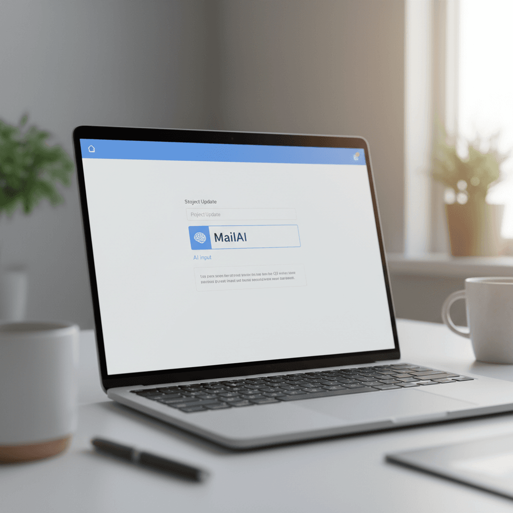 MailAI email composition interface on laptop screen