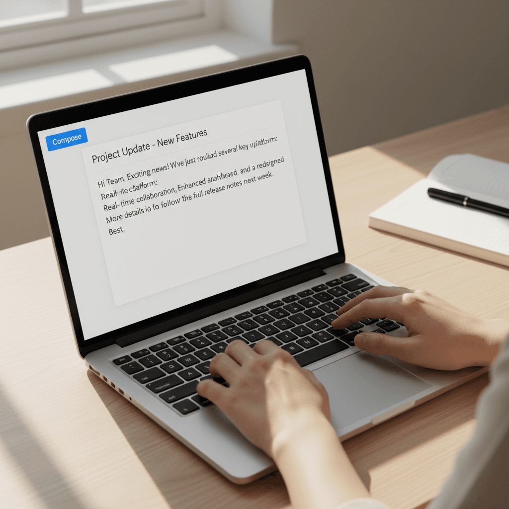 Email generation in progress on laptop screen