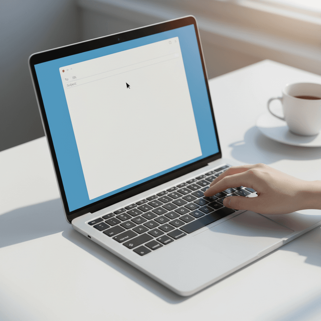 Person typing an email on a laptop